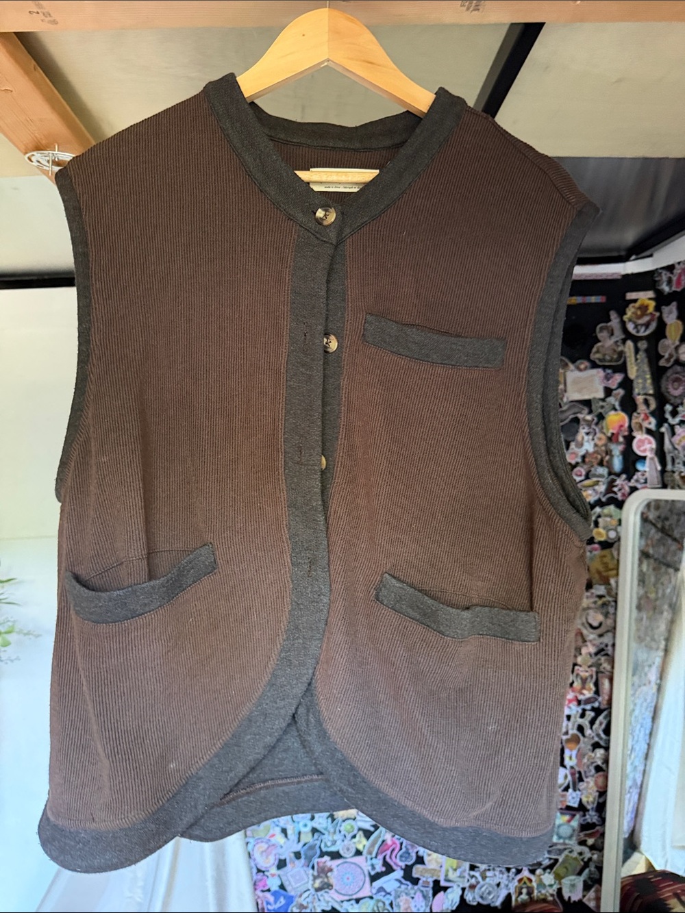 Free People Brown and Dark Gray Men's Button-Front Knit Vest